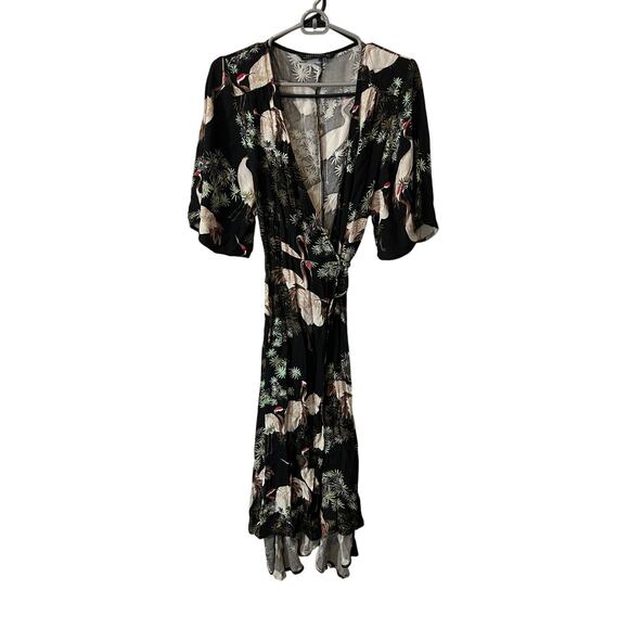 ZARA‎ Woman Women's Kimono Wrap Black Crane Hi Low Dress Blogger Favorite Medium - Picture 2 of 14